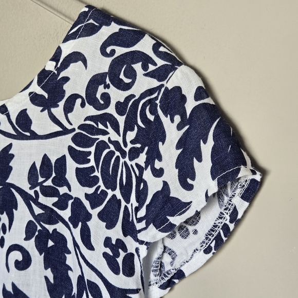 Gigi Moda Italy Sardinia Linen Cap Sleeve Floral Lagenlook Midi Shift Dress O/S - Picture 6 of 13